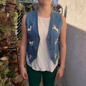 Vintage Sun Belt Denim Vest Hand Painted Jack Russells Size Small